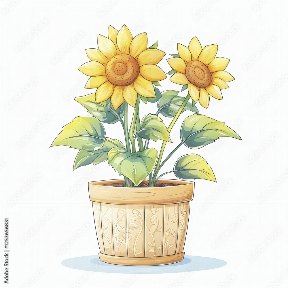 Two Yellow Sunflowers in a Light Beige Pot Two Yellow Sunflowers in a Light Beige Pot