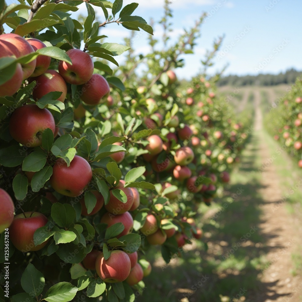 Obraz premium Harvesting Fresh Apples in a Picturesque Orchard on a Chilly Autumn Day
