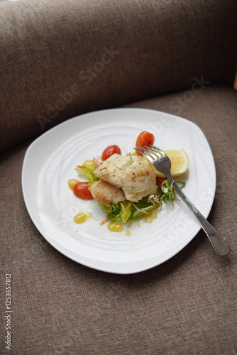 Gourmet Salmon Dish with Seafood and Vegetables