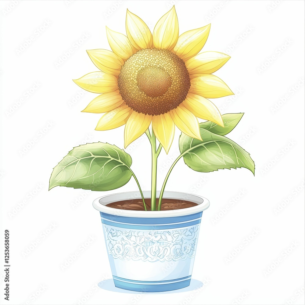 Obraz premium Yellow Sunflower In A Blue Potted Plant