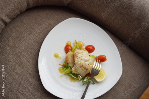 Gourmet Salmon Dish with Seafood and Vegetables