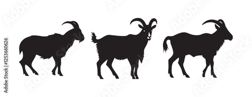  vector of black silhouette of goat