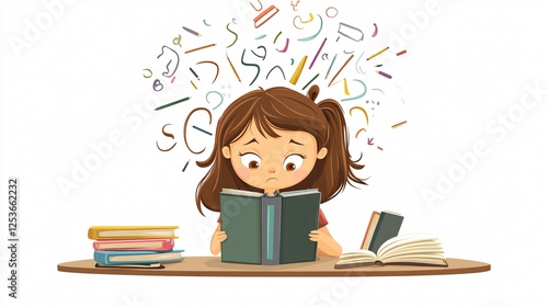 An illustration representing difficulties in learning, including dyslexia and dysgraphia.