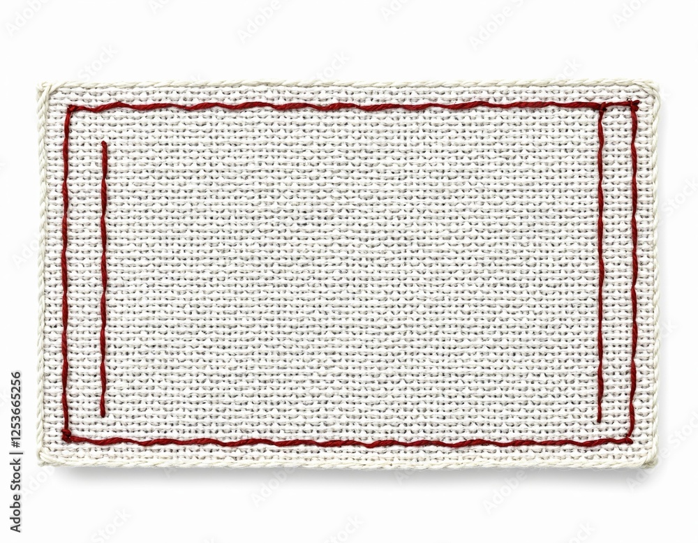 Eco-Friendly Rectangular Fabric Label with Stitched Border for Minimalist Branding and Garment Identification, Isolated on Transparent Background