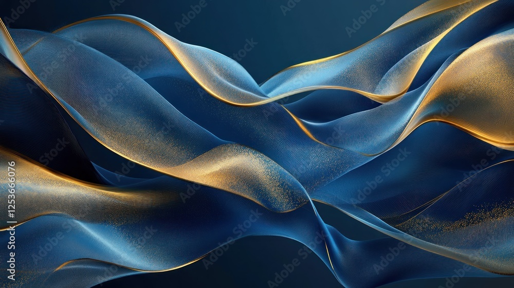 Obraz premium Blue and gold fabric waves, abstract background, luxury design