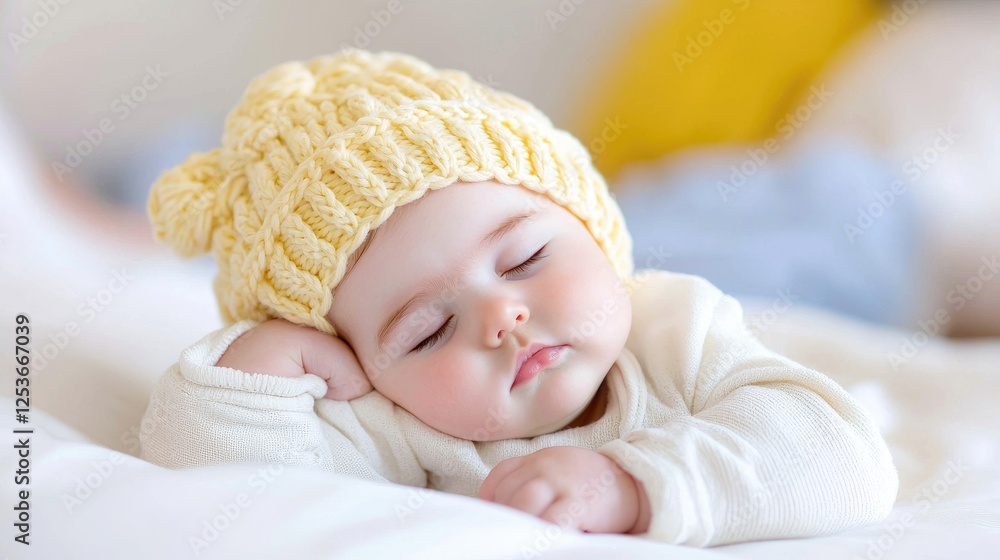 Baby sleeping peacefully in a knitted hat Baby sleeping peacefully in a knitted hat