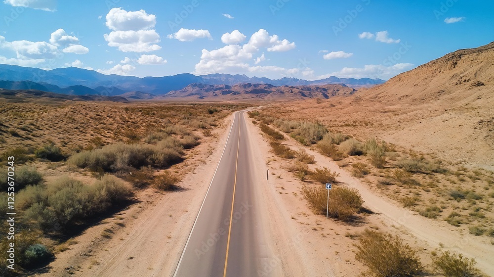 Desert highway road trip, mountains background Desert highway road trip, mountains background