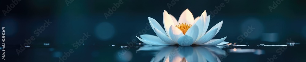 Fototapeta premium Delicate white petals unfurl against a midnight sky as they float on the surface of a calm lake, white orchid, serenity, calmness