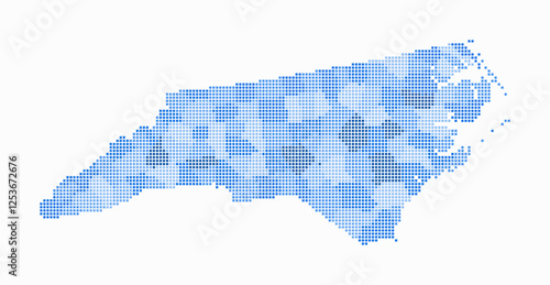 North Carolina dotted map. Digital style map of the state on white background. North Carolina shape with square dots. Colored dots style. Small size squares. Trending vector illustration.