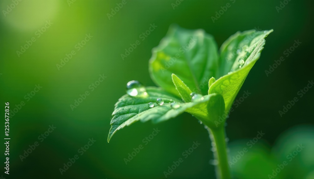 delicate green leaf on lupine stem under water drops, water droplets, foliage, garden delicate green leaf on lupine stem under water drops, water droplets, foliage, garden
