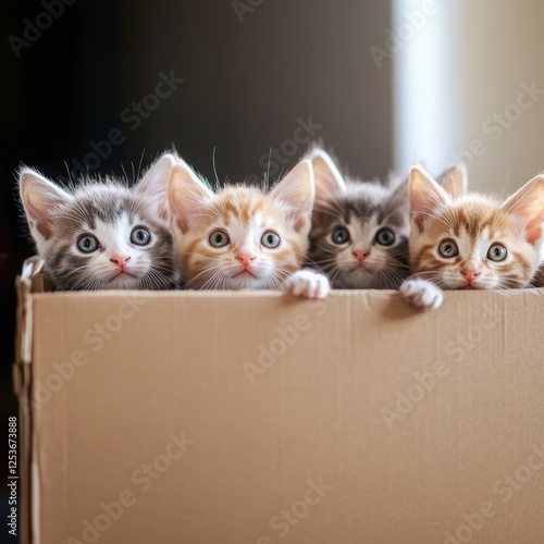 Four Kittens Peeking From A Box photo