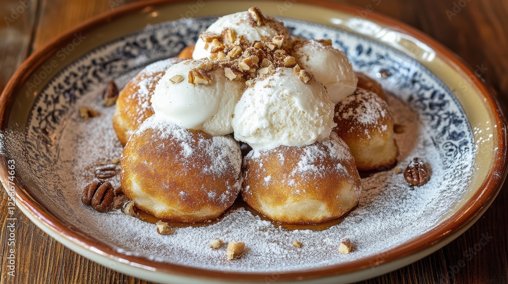 Indulge in Greek Loukoumades and Honey Lavender Ice Cream A Dessert Combination of Delight Greek Taverna Culinary Bliss