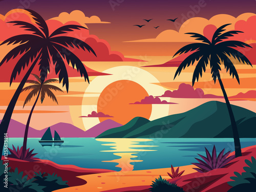 Playa Islas Icono de la Naturaleza: Vector para Aplicaciones Web y Móviles