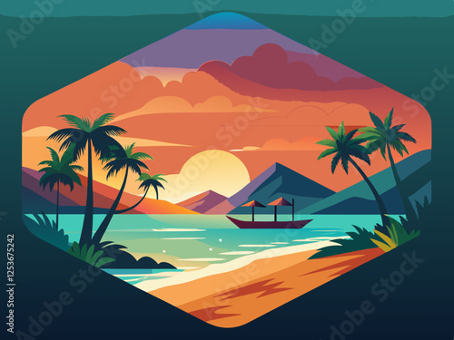 Playa Islas Icono de la Naturaleza: Vector para Aplicaciones Web y Móviles