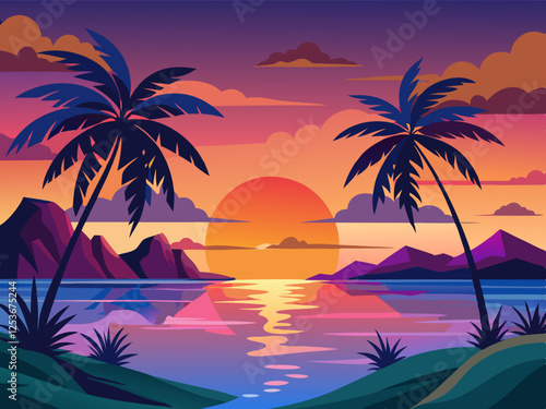 Playa Islas Icono de la Naturaleza: Vector para Aplicaciones Web y Móviles