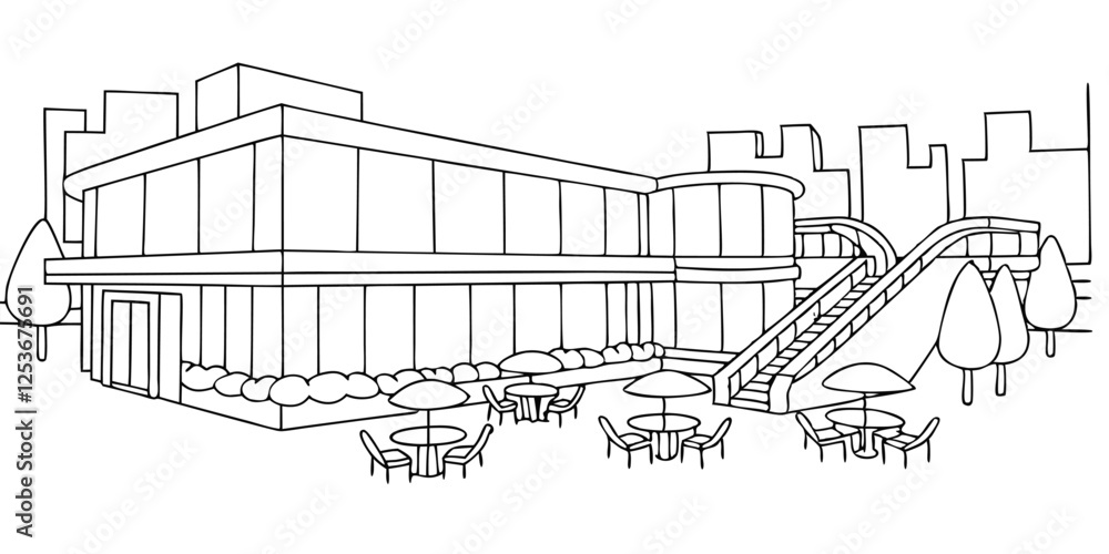 Fototapeta premium 3D Rendering of a Modern Restaurant and Mall – Architectural Visualization
