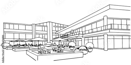 3D Rendering of a Modern Restaurant and Mall – Architectural Visualization

