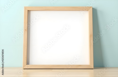 Empty frame with free place for text on pastel color wall. Copy space.