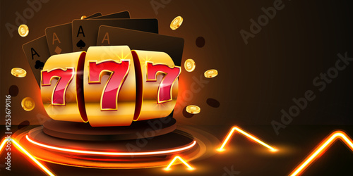 Golden slot machine wins the jackpot. 777 Big win concept. Casino jackpot.