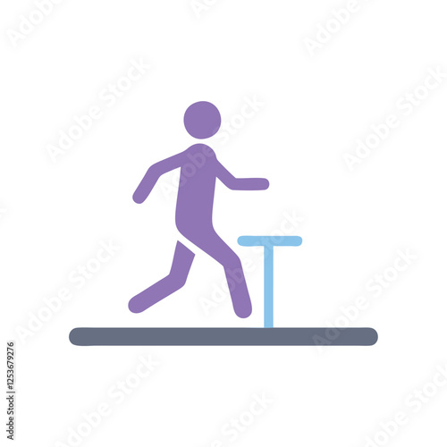 "Stick Figure Running Icon with Obstacle Jumping Vector Illustration"