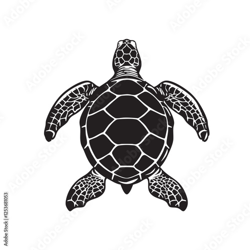 Vector of sea turtle silhouette on white background, Easy editable layere, Undersea animals.