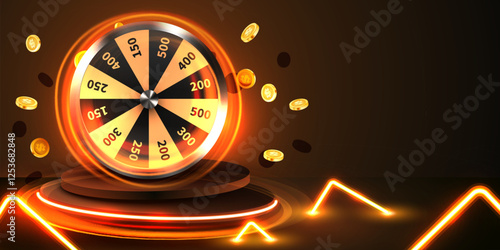 Wheel of luck or fortune. Colorful gambling wheel and flying coins. Online casino. Internet casino.