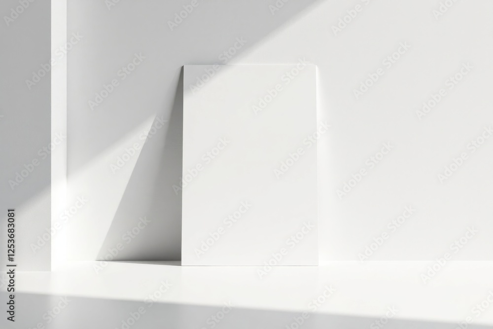Blank Vertical Poster Mockup in a Minimalist White Room with Sunlight Casting Shadows Blank Vertical Poster Mockup in a Minimalist White Room with Sunlight Casting Shadows