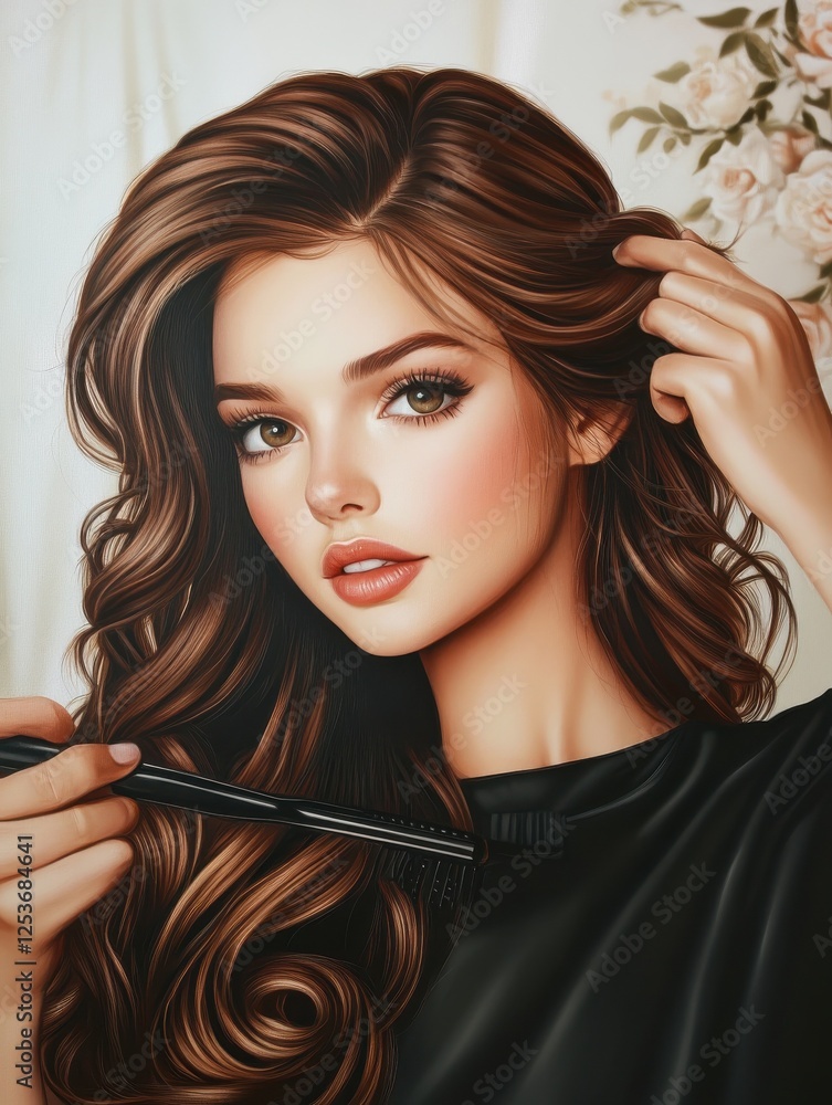 Obraz premium Young beautiful woman at the hairdresser salon