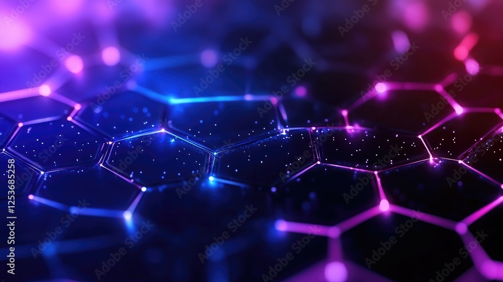 Abstract glowing hexagonal grid pattern with particles Abstract glowing hexagonal grid pattern with particles