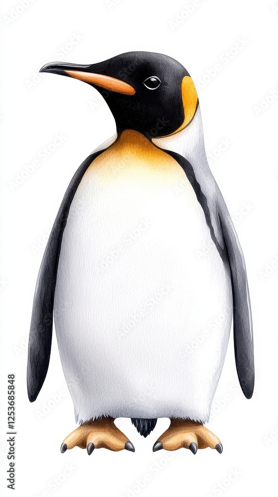 Fototapeta premium A charming illustration of a penguin standing proudly, showcasing its distinctive black and white feathers.