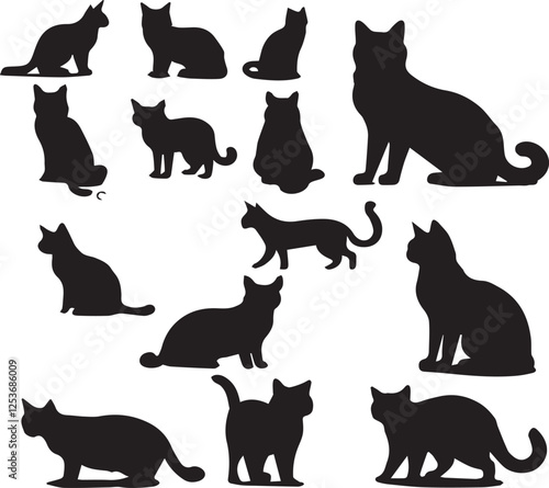  black cat silhouette set with white background