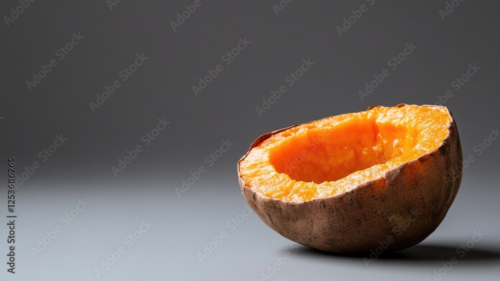 Half butternut squash on gray surface, close-up