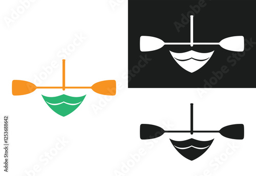 Minimalist Canoe boat and Paddle icon Silhouette vector illustration