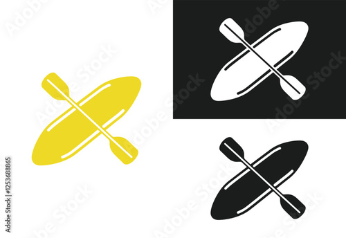 Minimalist Canoe boat and Paddle icon Silhouette vector illustration