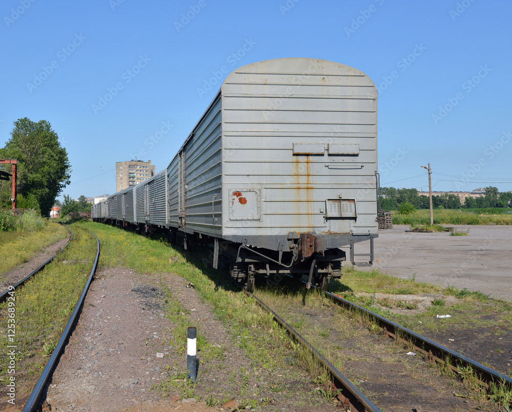 Car refrigerator stands on railway tracks Car refrigerator stands on railway tracks