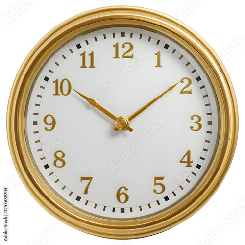A Classic Gold Clock Face with Roman Numerals and Golden Hands