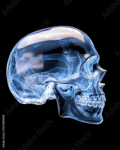 A detailed x-ray image of a human skull showcasing its intricate internal structure and features. photo