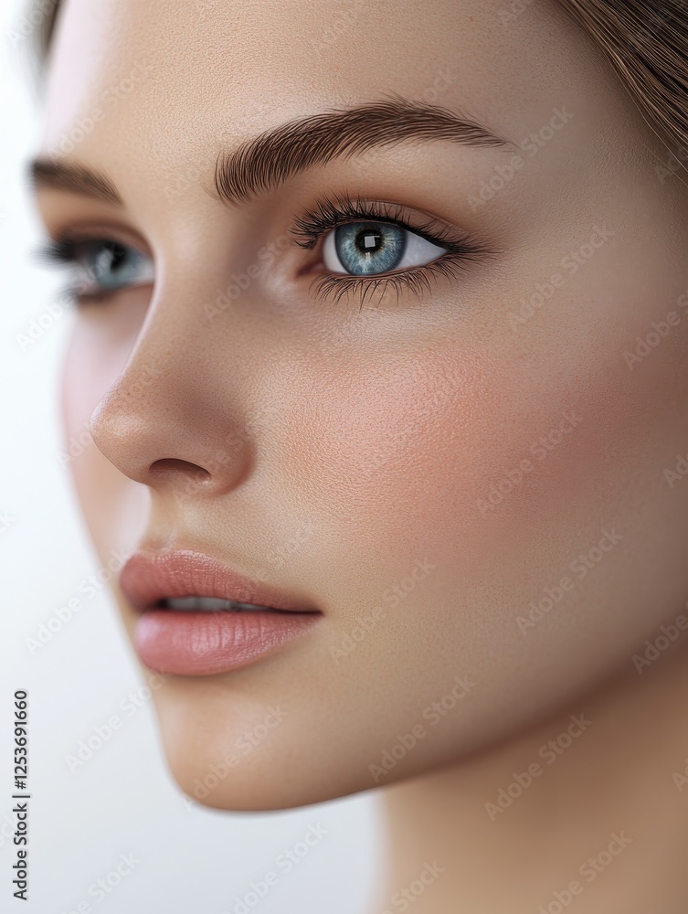 Woman's cheekbones defined and highlighted by beautician's contouring. Creating using generative AI tools Woman's cheekbones defined and highlighted by beautician's contouring. Creating using generative AI tools