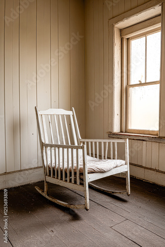 Still life abandoned rocking chair in a serene atmosphere