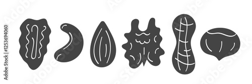 Hand drawn nuts illustration. Doodle forms in black on white background