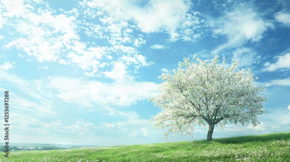 Spring Blossoms Hillside, Peaceful Scene, Ideal for Calm Backgrounds Spring Blossoms Hillside, Peaceful Scene, Ideal for Calm Backgrounds