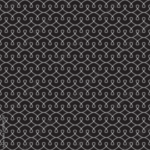 Criss cross loops vector repeat pattern. Stitched curves seamless illustration background.