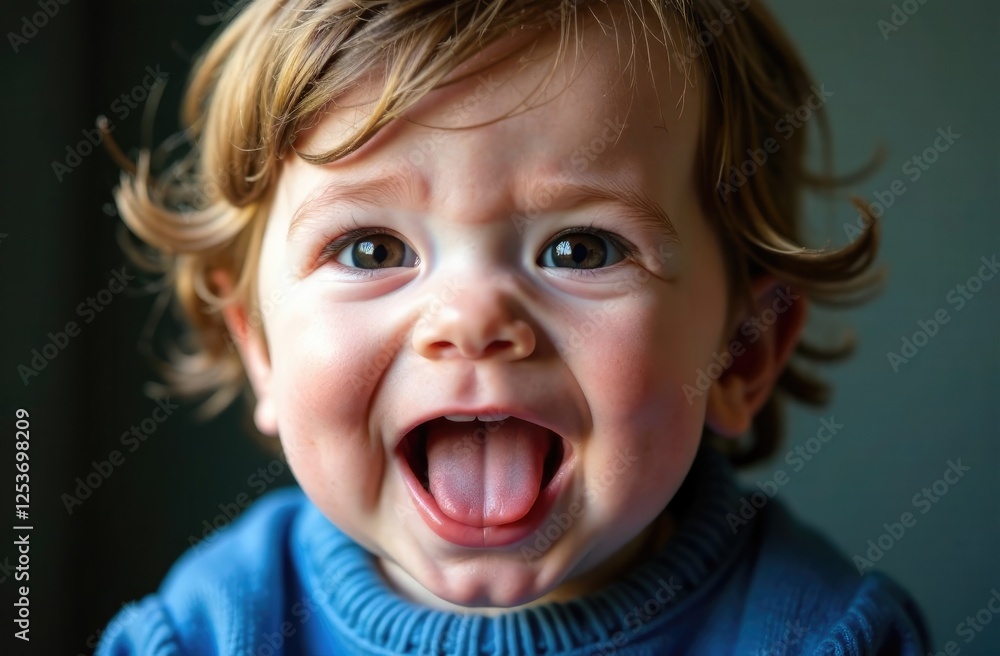 Cute little child shows tongue. Good childhood emotions. Cute little child shows tongue. Good childhood emotions.
