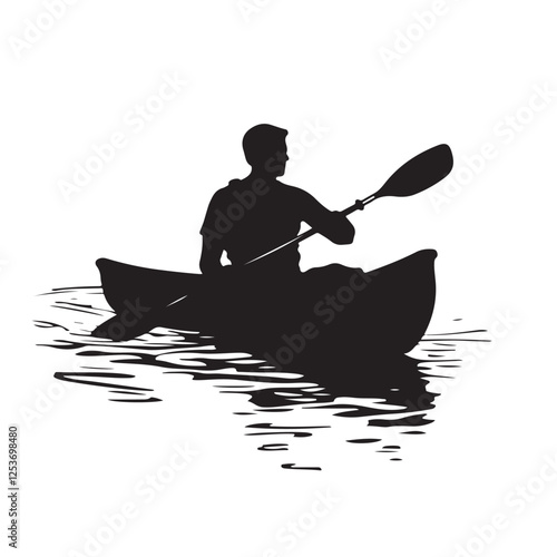 Silhouette of a Man Using a Canoe - Vector Illustration