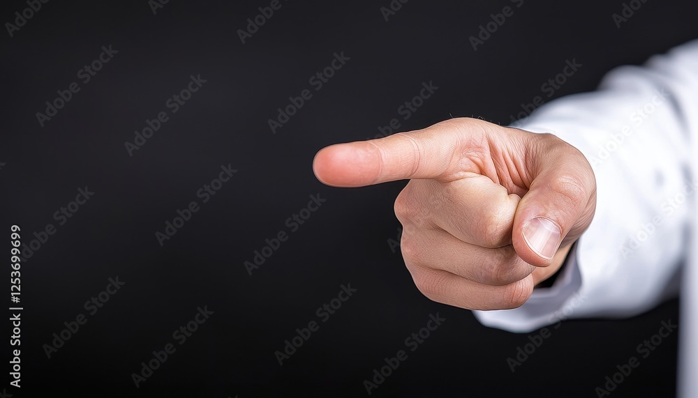 Close-up of a finger pointing, symbolizing authority, direction, and decision-making in a corporate environment. Close-up of a finger pointing, symbolizing authority, direction, and decision-making in a corporate environment.
