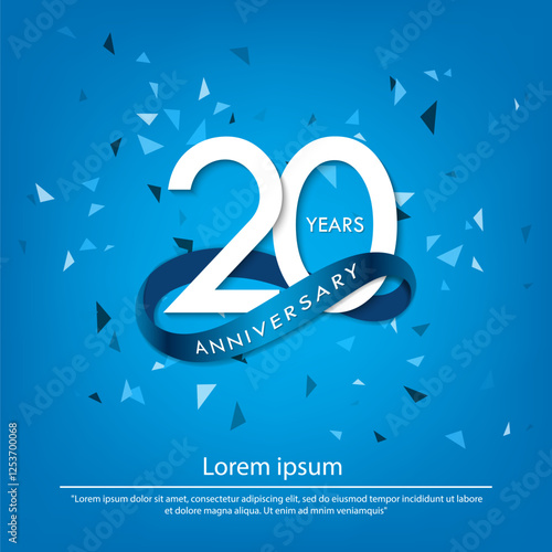 20th years anniversary celebration emblem. white anniversary logo isolated with blue circle ribbon. vector illustration template design for web, poster, greeting card and invitation card