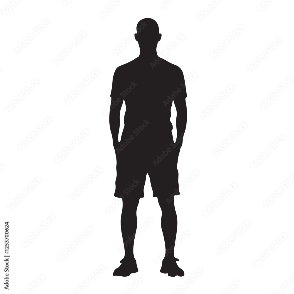 Silhouette of a Bald Man Standing With Hands Gesture - Vector Illustration Silhouette of a Bald Man Standing With Hands Gesture - Vector Illustration
