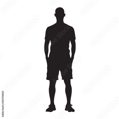 Silhouette of a Bald Man Standing With Hands Gesture - Vector Illustration