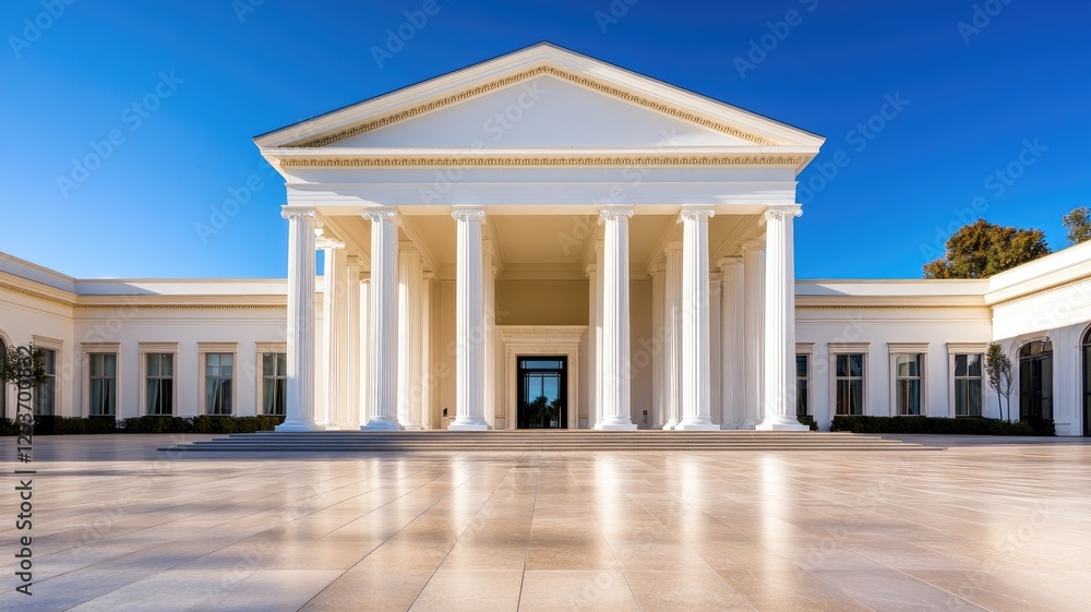 Obraz premium Neoclassical building with columns, clear blue sky background