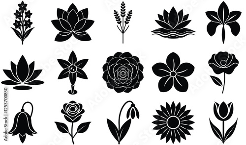 Black Flower Icon Collection for Graphic Designers